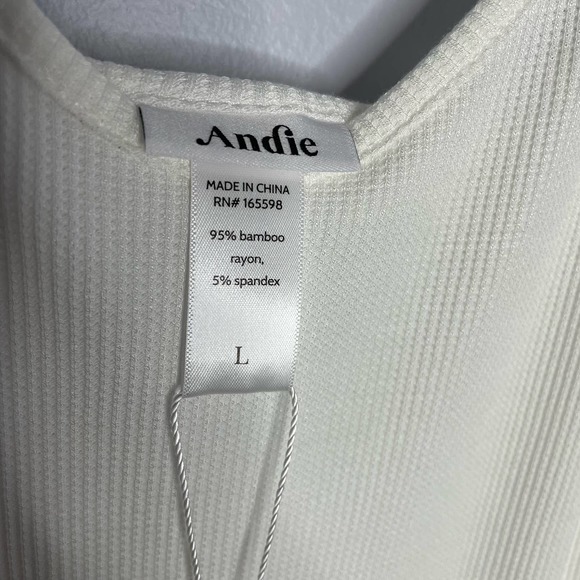 Andie Waffle Knit The Slip Midi Dress in White Bamboo Rayon Lounge Large - Picture 10 of 12
